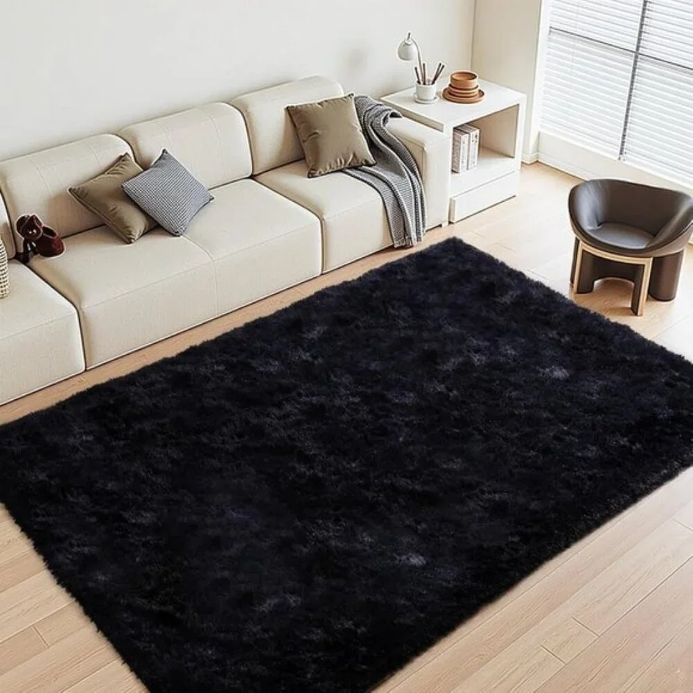 New 4x6 Black Fluffy Rug, Non-Slip Shag Carpet for Home & Room Decor